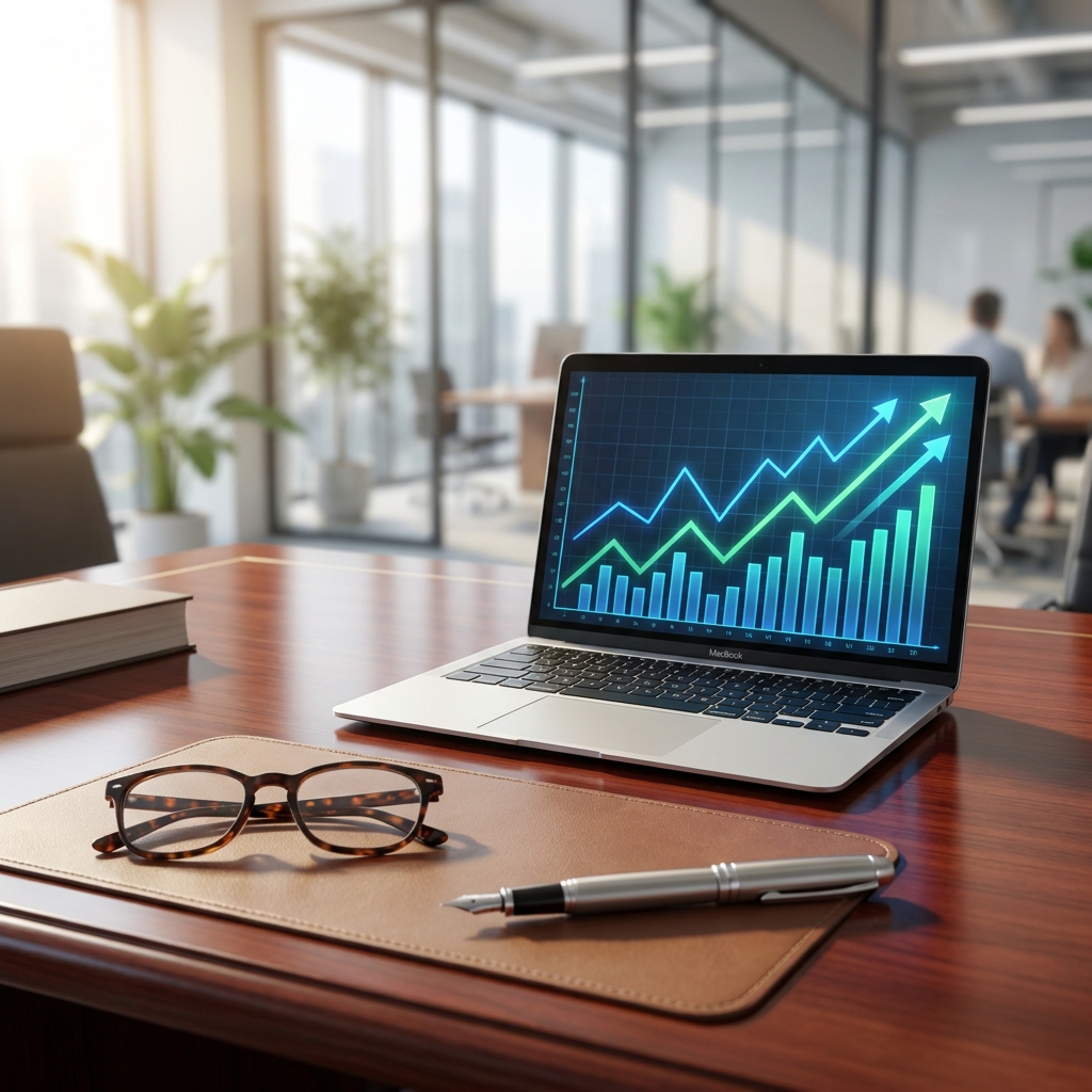 laptop displaying financial char… 202606071149